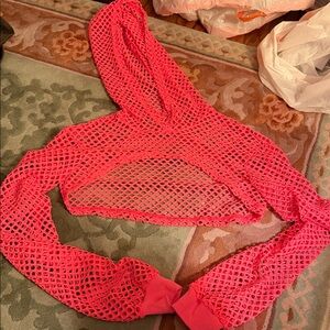 Fashion Nova Hot Pink Mesh Hoodie Crop Top